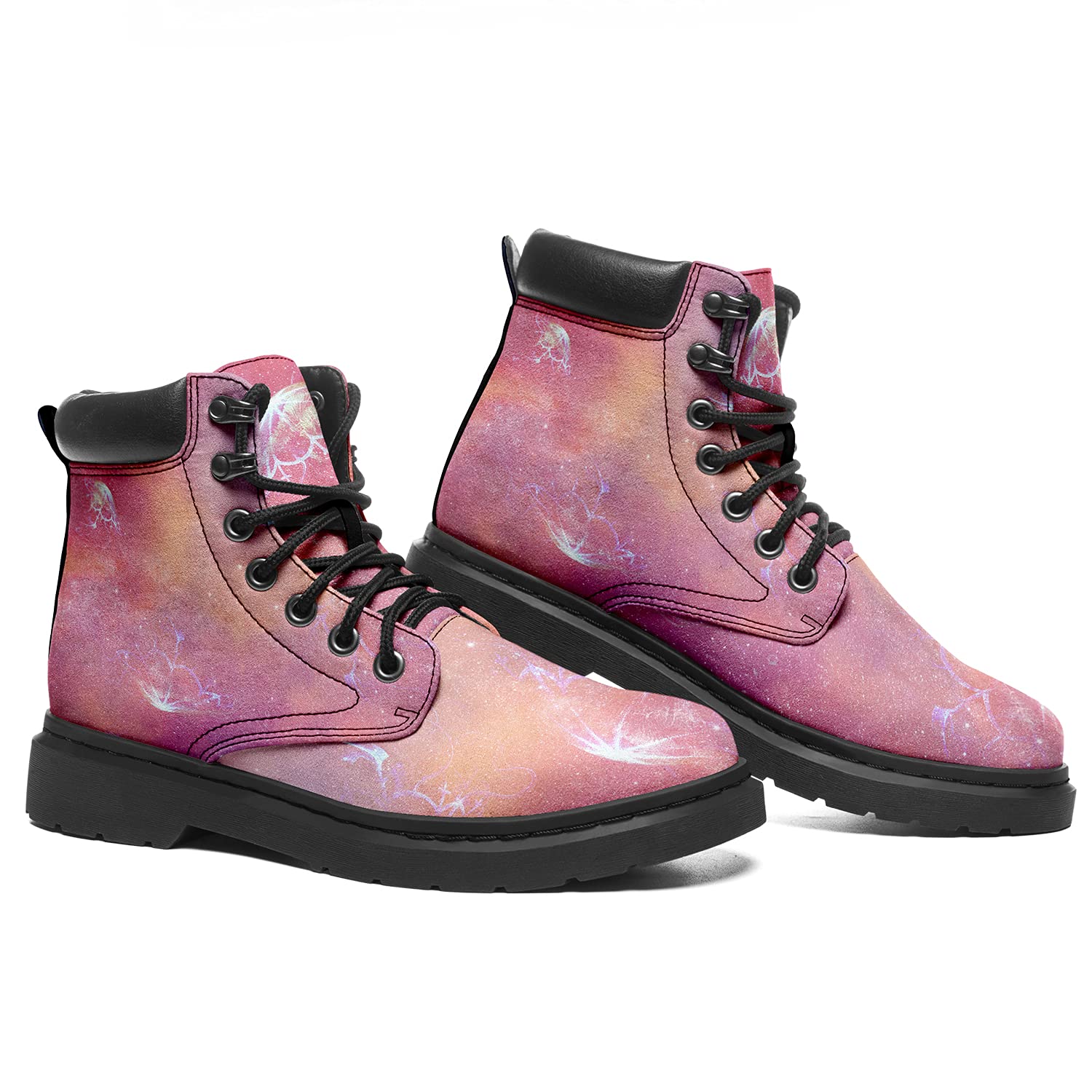 Jellyfish Print Classic Boots Ankle Boots for Women Lace-Up Leather Ladies Fashionable Combat Boots 